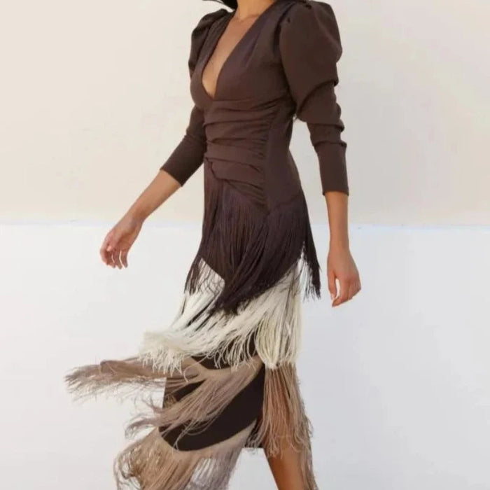 Women's Elegant Fringe Maxi Dress