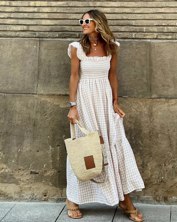 Women's Lightweight Cotton Gingham Maxi Dress