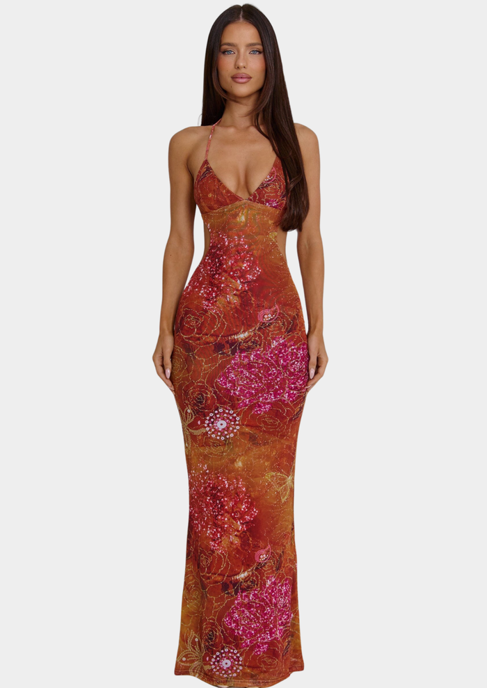 Women's Multicolor Polyester Maxi Dress