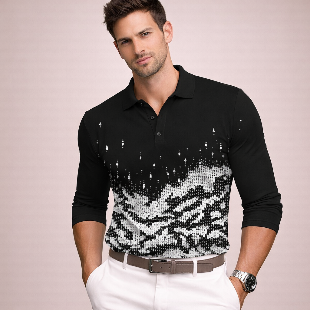 Men's Cotton Blend Long Sleeve Polo Shirt