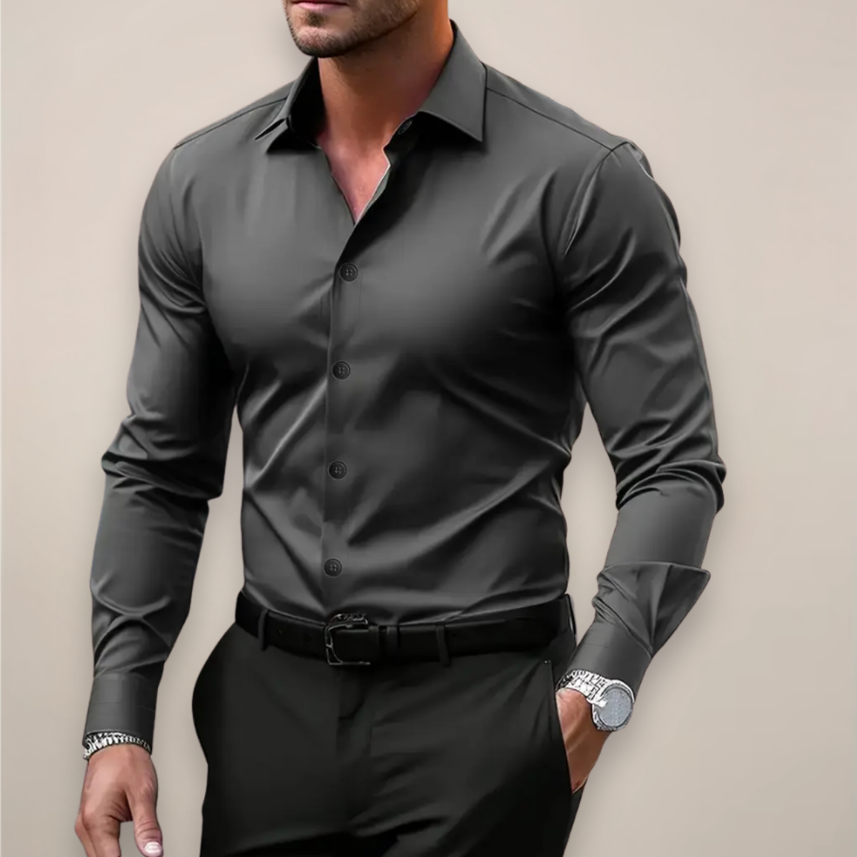 Men's Cotton Long-Sleeve Dress Shirt
