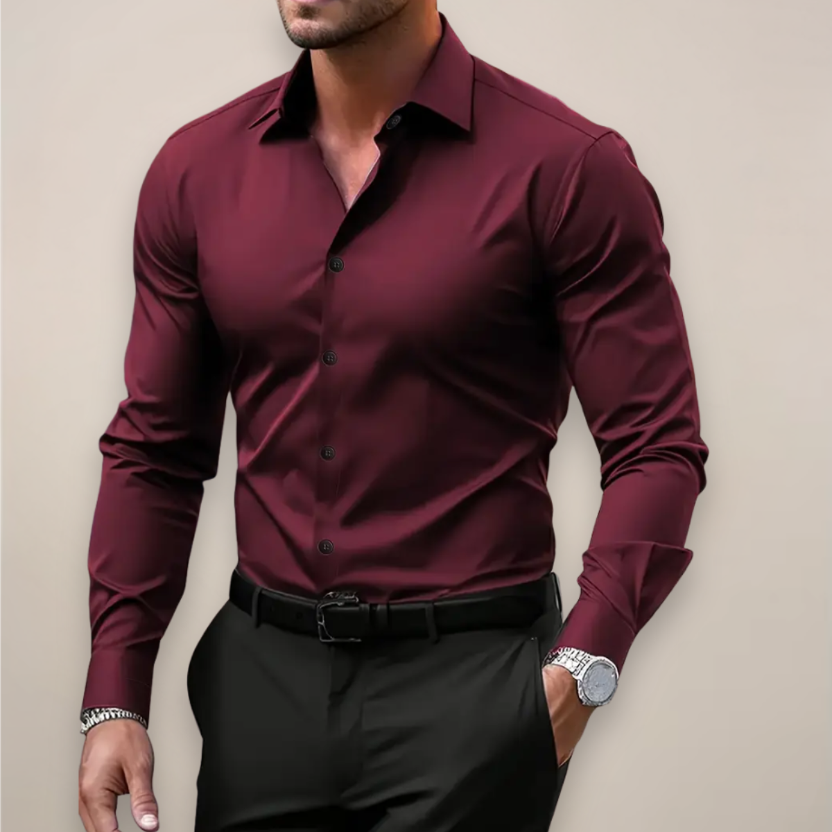 Men's Cotton Long-Sleeve Dress Shirt