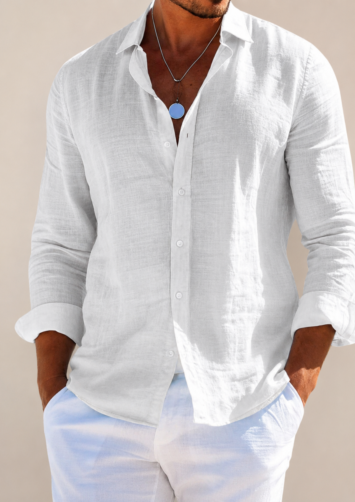 Men's Linen Blend Long Sleeve Shirt