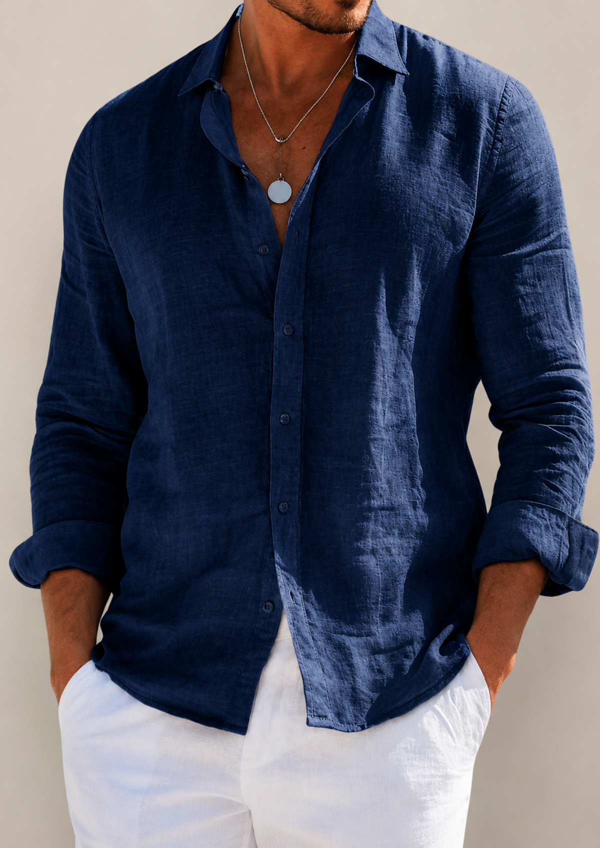 Men's Linen Blend Long Sleeve Shirt