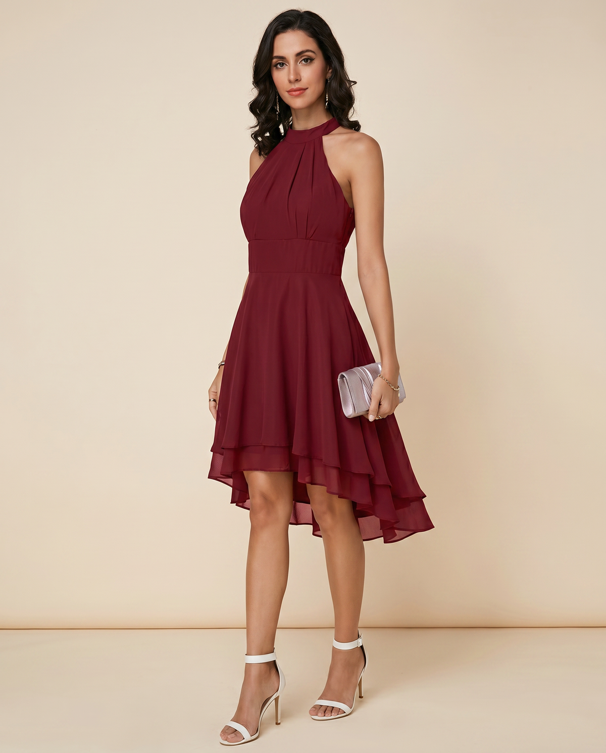 Women's Chiffon Halter Midi Dress