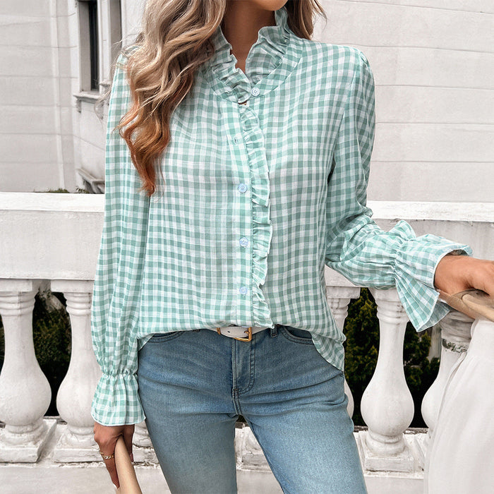 Women's Cotton Blend Checked Blouse