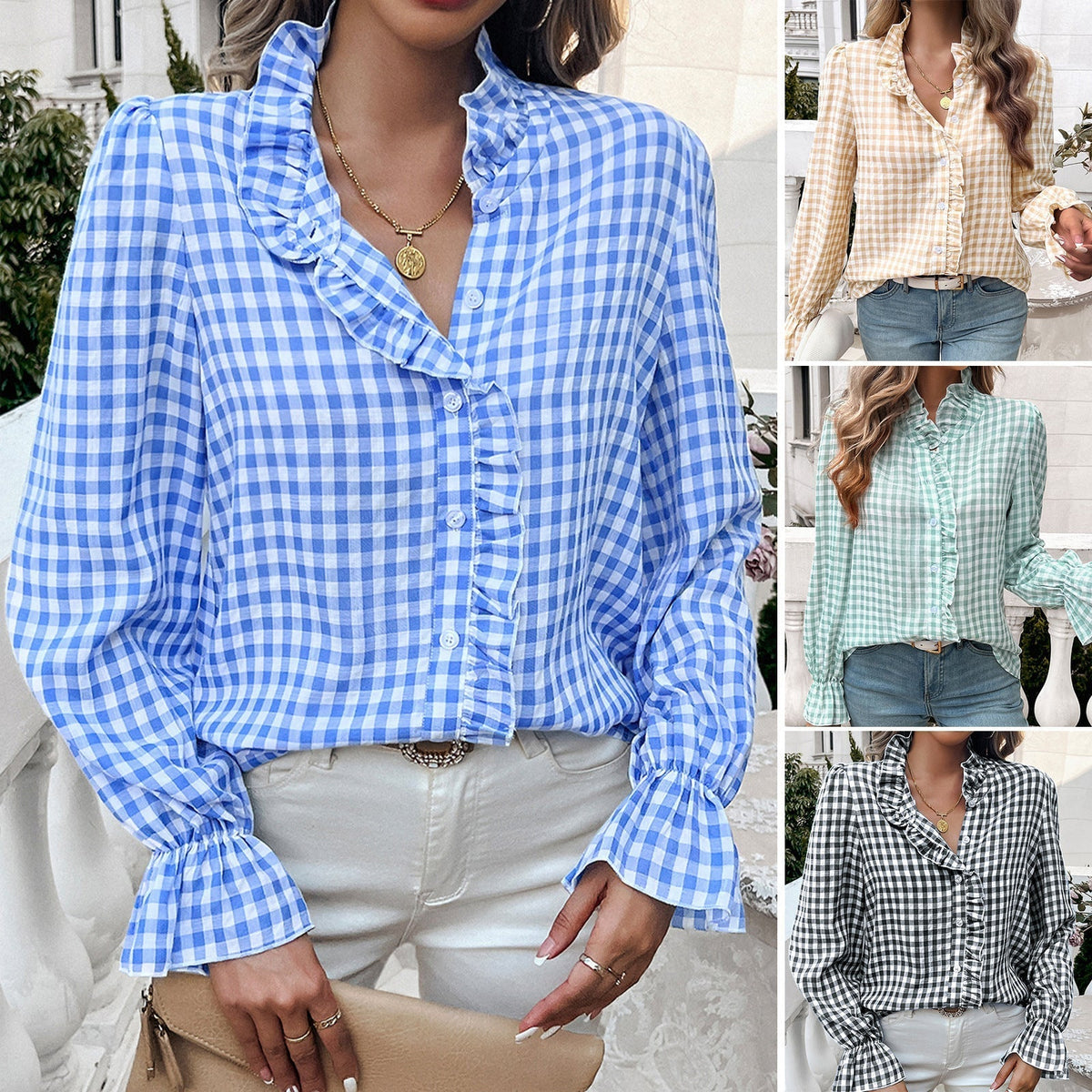 Women's Cotton Blend Checked Blouse