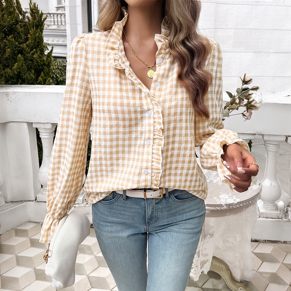 Women's Cotton Blend Checked Blouse