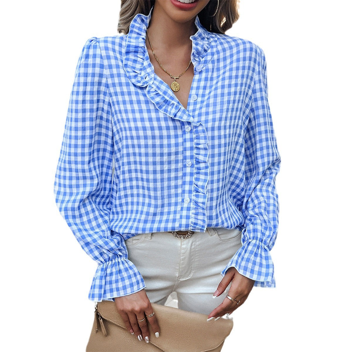 Women's Cotton Blend Checked Blouse