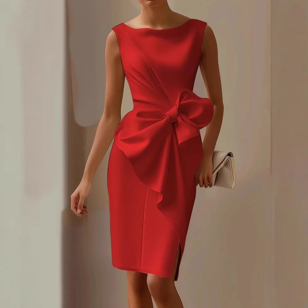 Women's Elegant Solid Color Bow Dress