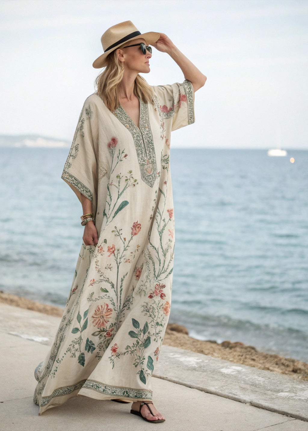 Women's Floral Cotton-Viscose Kaftan Dress