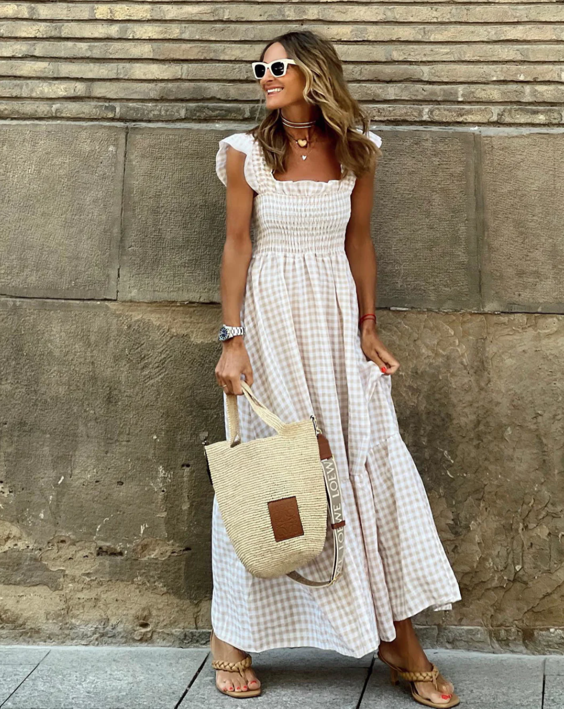 Women's Lightweight Cotton Gingham Maxi Dress