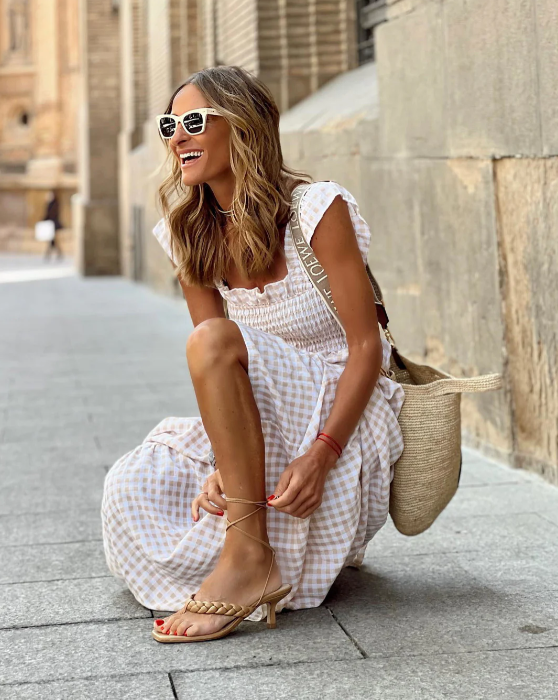 Women's Lightweight Cotton Gingham Maxi Dress