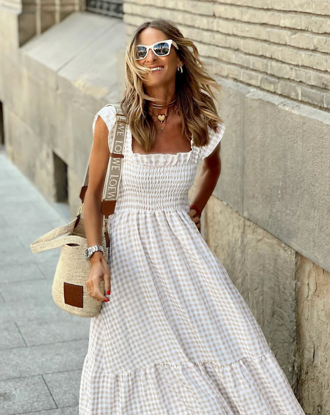 Women's Lightweight Cotton Gingham Maxi Dress