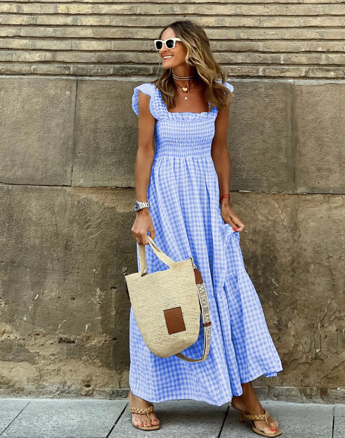Women's Lightweight Cotton Gingham Maxi Dress