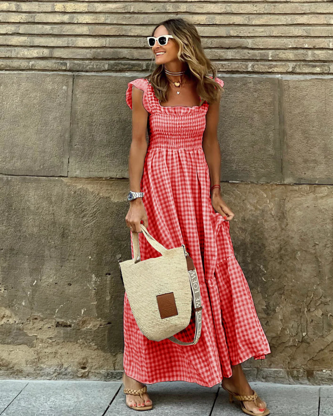 Women's Lightweight Cotton Gingham Maxi Dress