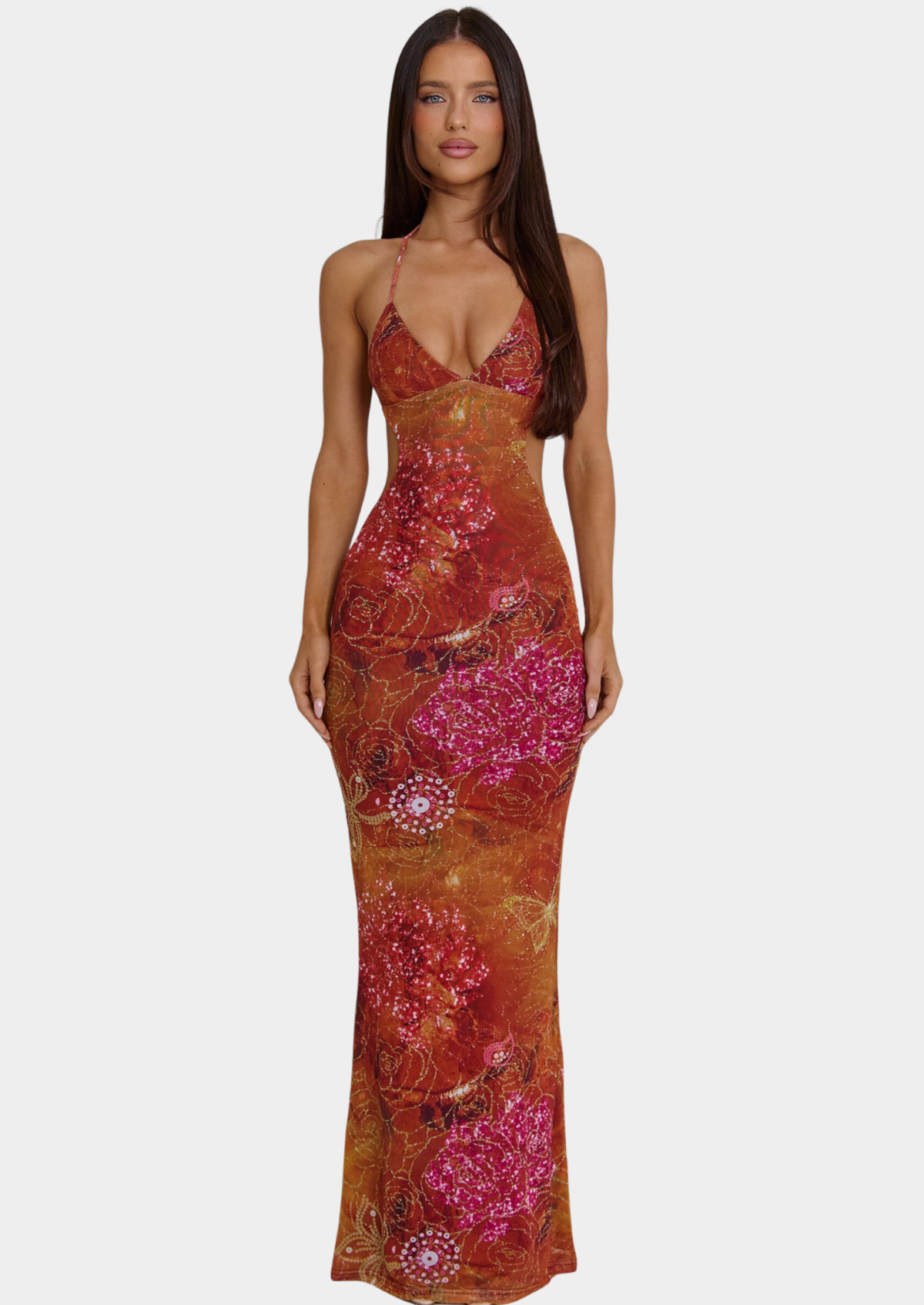 Women's Multicolor Polyester Maxi Dress