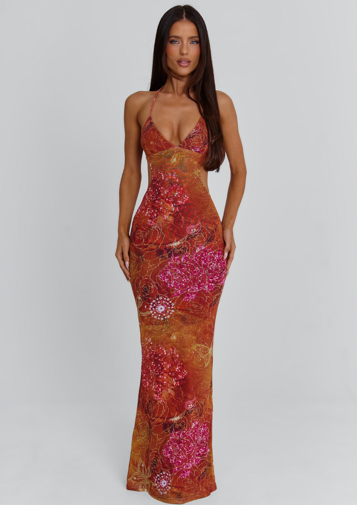 Women's Multicolor Polyester Maxi Dress
