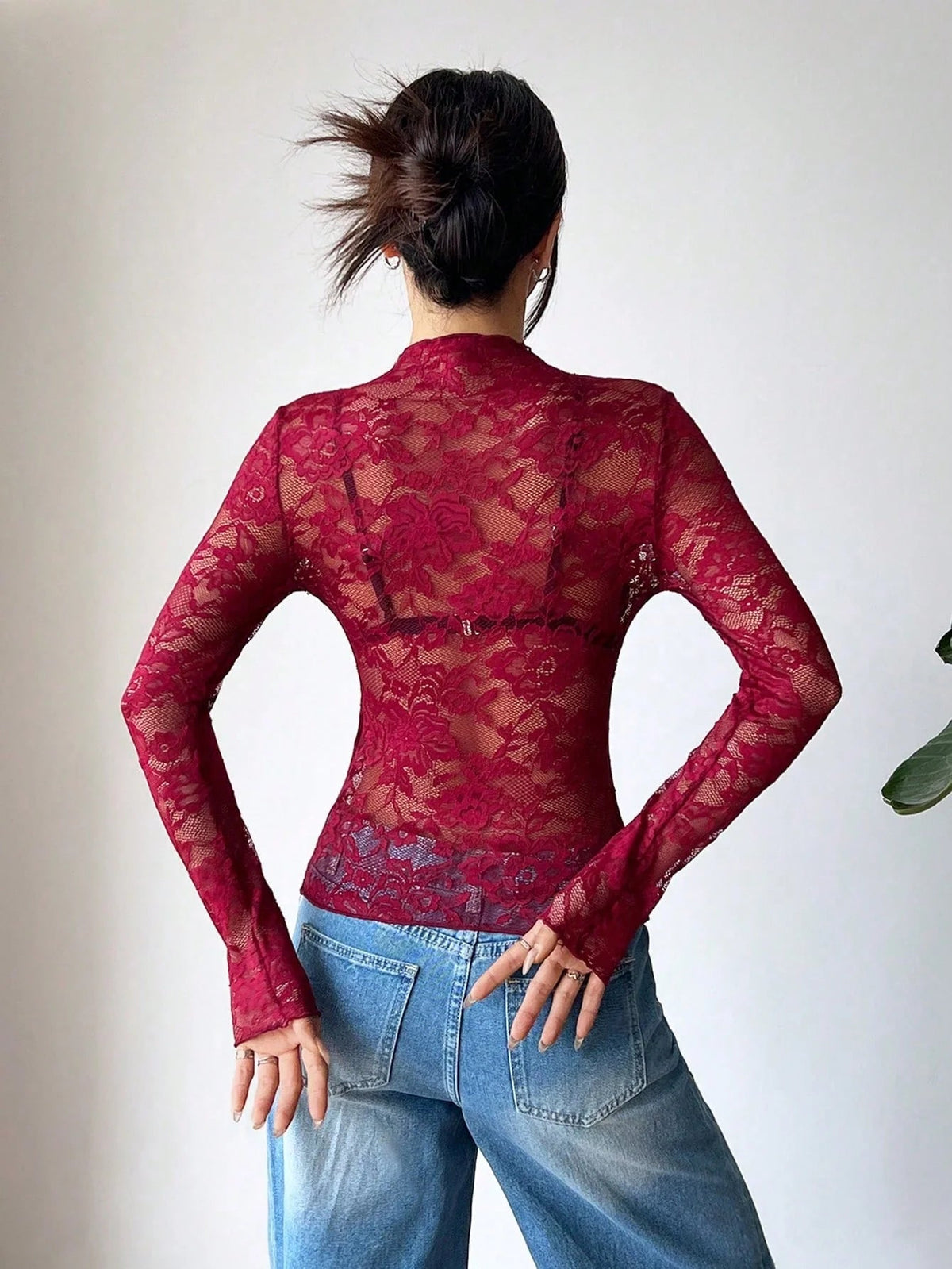 Women's Sheer Floral Lace Blouse
