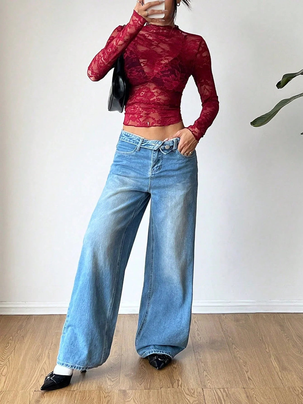 Women's Sheer Floral Lace Blouse