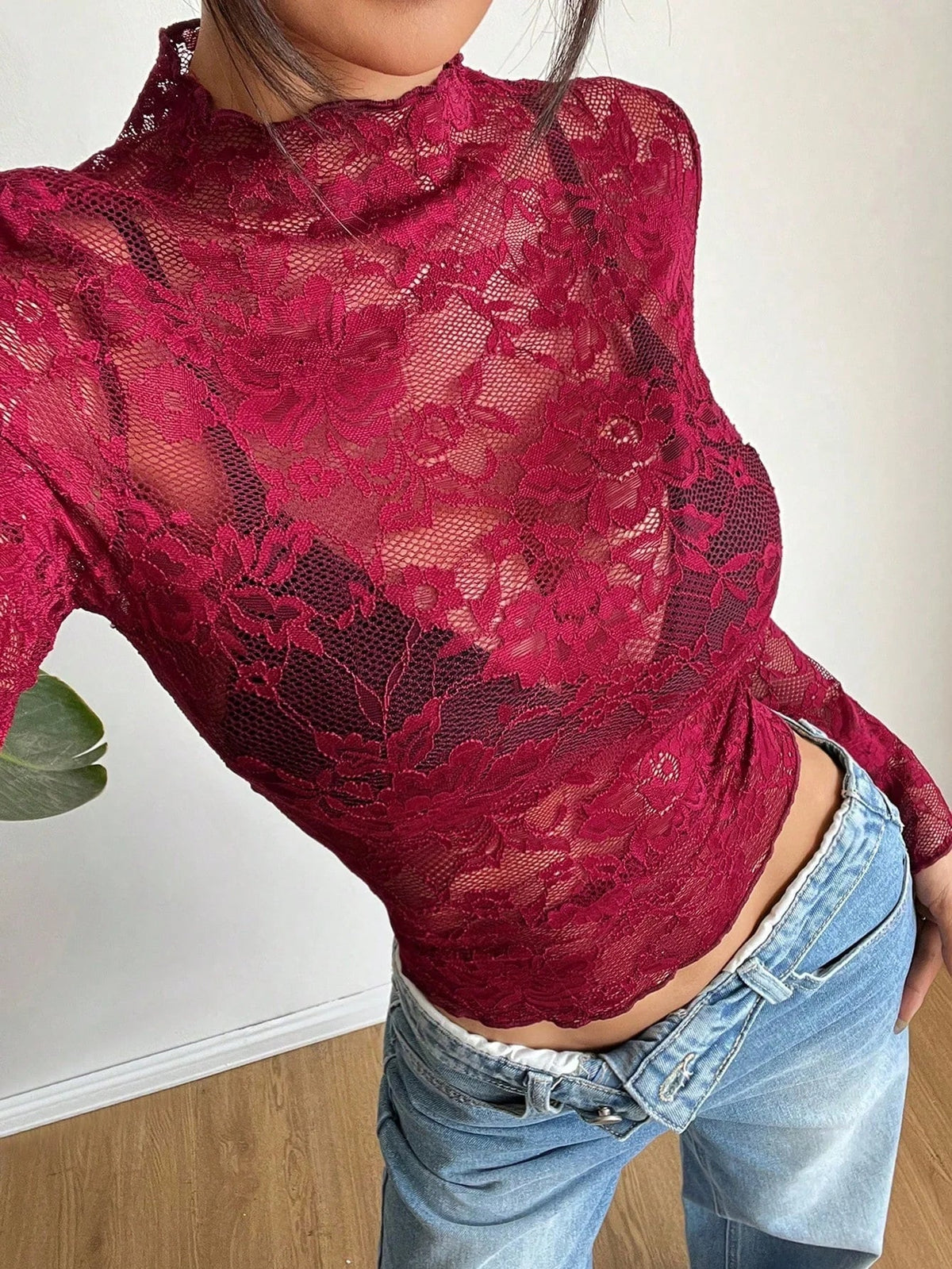 Women's Sheer Floral Lace Blouse