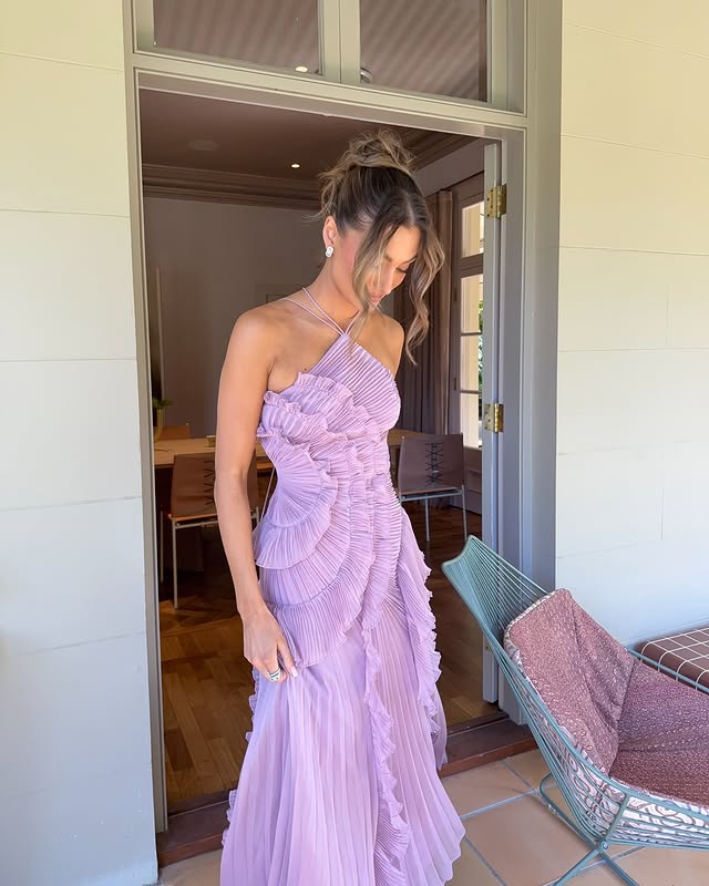 Women's Soft Pleated Ruffle Maxi Dress