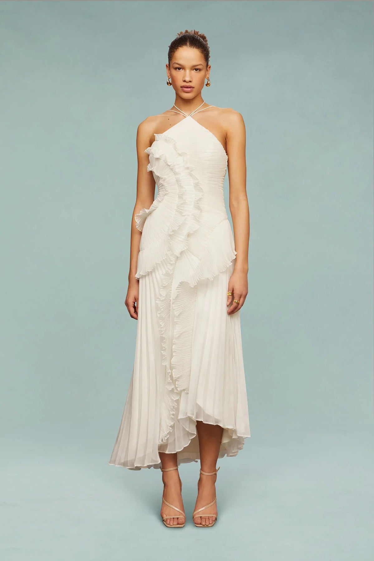 Women's Soft Pleated Ruffle Maxi Dress